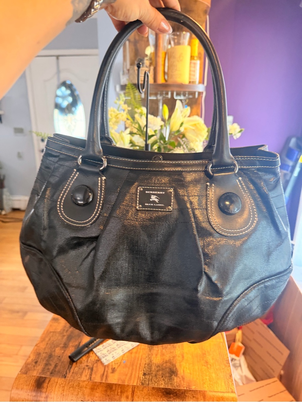 BURBERRY BLUE LABEL! EUC black with white stitching super rare! - Picture 10 of 10